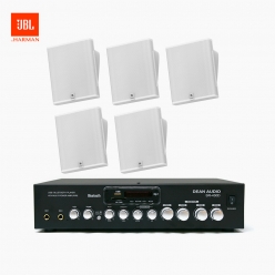 JBL 매장 카페 회의실 상업용 SLP-12T 벽걸이 라우드 스피커 5개+SR-430D 4채널 앰프 음향패키지