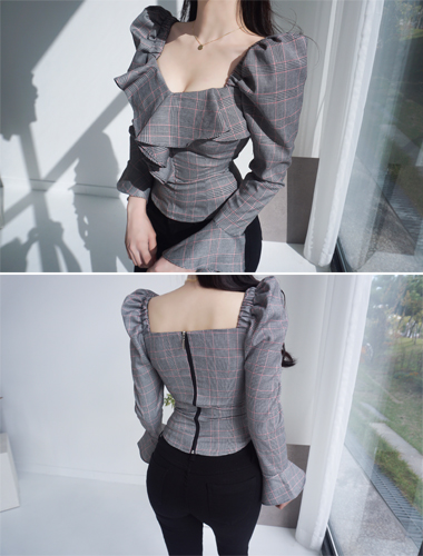 [마지막 입고/체크 당일출고] belvo blouse (black/check, S,M)