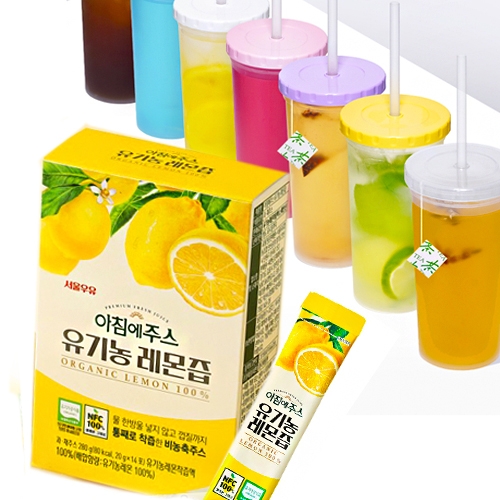 1+1 (레몬즙+빨대텀블러)  서울우유 레몬즙100%-14포,반투명 빨대텀블러500
