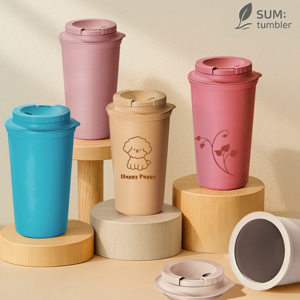 나무소재 숨텀블러 더블 월머그  이중텀블러 450ml/, 녹색인증보유 탄소중립