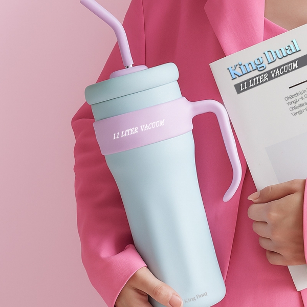 일점일 킹듀얼 하트 빨대텀블러 음용구2구 1.1리터 304 진공텀블러