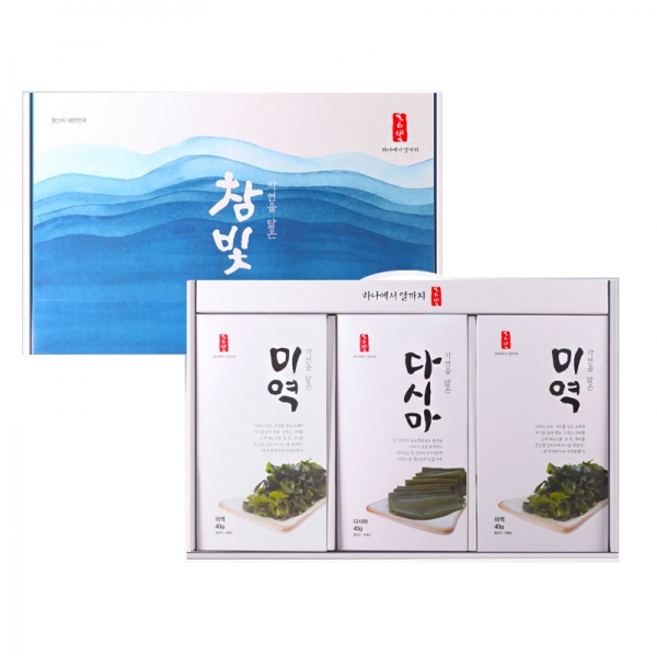 ★ 온라인판매금지 ★(참빛) 자담2호 3종선물세트 미역40g+다시마40g+미역40g 손잡이박스