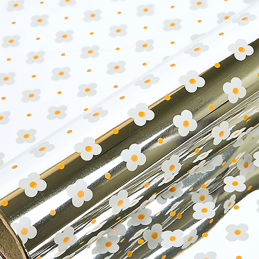 꽃패턴 메탈 롤포장지(대) 미니플라워 흰색 선물포장지
