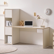 토마 1인용 서재 L자 중 고등학생  공부방 H형 책상 책장 세트