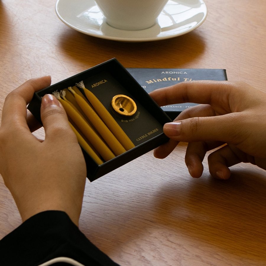 명상 캔들 세트(홀더+캔들10pcs+메세지성냥) 테이퍼캔들 비즈왁스 양초 릴렉싱 힐링 요가