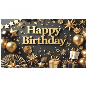 Happy Birthday 파티현수막 [골든풍선 스타일 / 포토존 데코] 180*110cm / 3620334