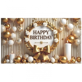 Happy Birthday 파티현수막 [화이트&골드풍선 스타일 / 포토존 데코] 180*110cm / 3620335