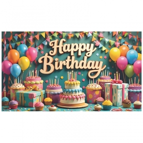 Happy Birthday 파티현수막 [풍선+케이크 스타일 / 포토존 데코] 180*110cm / 3620336