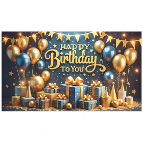 Happy Birthday 파티현수막 [블루골드 풍선 스타일 / 포토존 데코] 180*110cm / 3620337