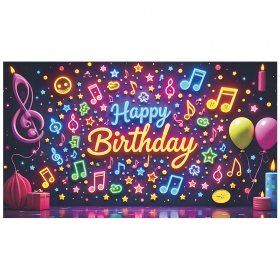 Happy Birthday 파티현수막 [음표+풍선 스타일 / 포토존 데코] 180*110cm / 3620338