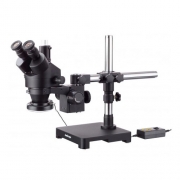 3.5X-45X Black Trinocular Stereo Zoom Microscope on Single Arm Boom Stand + 144 Direction Adjustable LED Ring Light