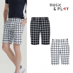 홀릭앤플레이(Holic&Play) 남성 스판 체크 패턴 골프하프팬츠 (HB2MPT008)