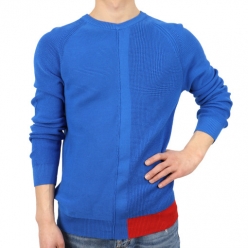 IKALOOK 라운드넥 간절기 블루 긴팔 남성 니트 티셔츠  NIT112