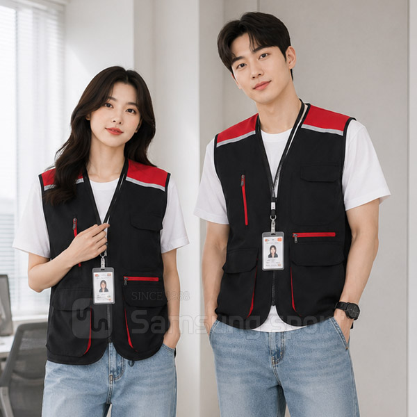카라 망사 행사조끼 단체주문 | 앞뒤 반사테이프 다용도주머니 (2컬러 M~4XL) JS망사 | 37년전통 삼성스포츠