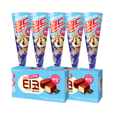 [롯데][빙과][무배] 저당 아이스 세트(월드콘5+티코2)