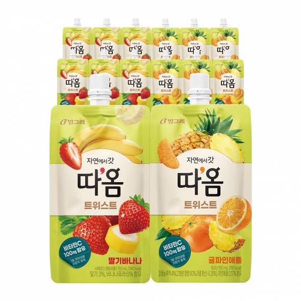 빙그레 따옴 트위스트 아이스크림 혼합 12개 (딸기 바나나 6+귤 파인애플 6)