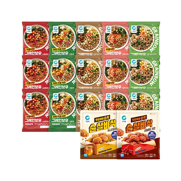 [파우치형]그레인보우 5종 총 15개 +순살바삭 허니간장+리얼레드 치킨