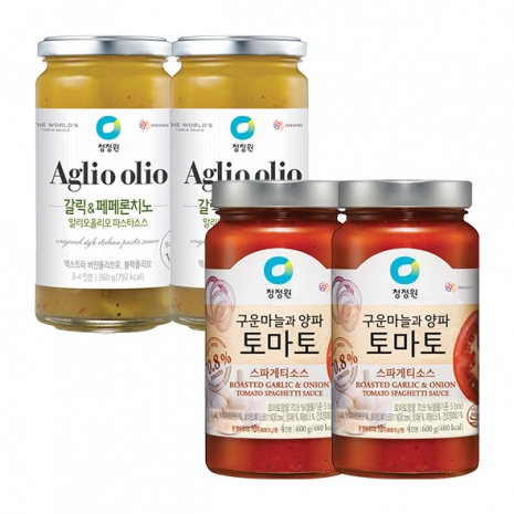 [타임특가]청정원 토마토 스파게티소스 600g x2개 + 갈릭&페페로치노 알리오올리오 파스타소스 360g x2개