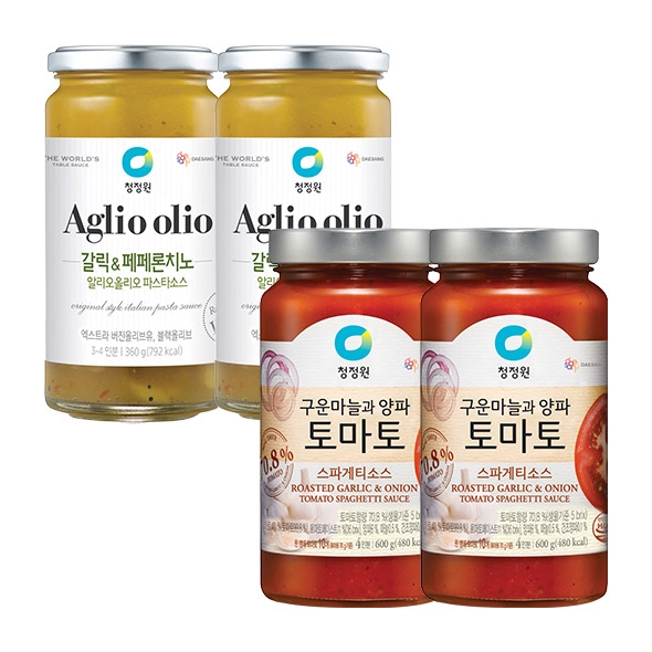 [타임특가]청정원 토마토 스파게티소스 600g x2개 + 갈릭&페페로치노 알리오올리오 파스타소스 360g x2개