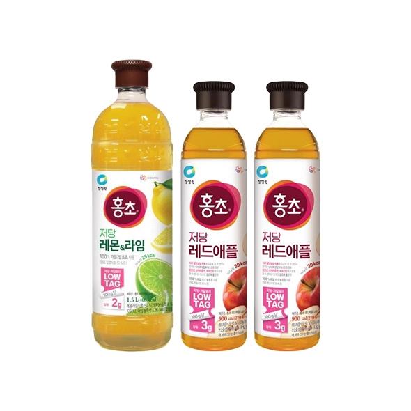 [타임특가] 청정원 홍초레몬&라임저당기능성 1.5L+홍초레드애플저당기능성 900ml x2개