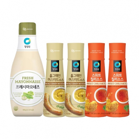 [타임특가]스위트칠리소스 365g x2개+홀그레인 머스타드 디핑소스 320g x2개+프레시마요네즈 500g