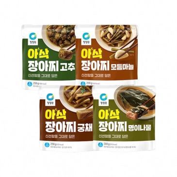 아삭장아찌 반찬4종 4팩세트(고추+마늘+궁채+명이나물)