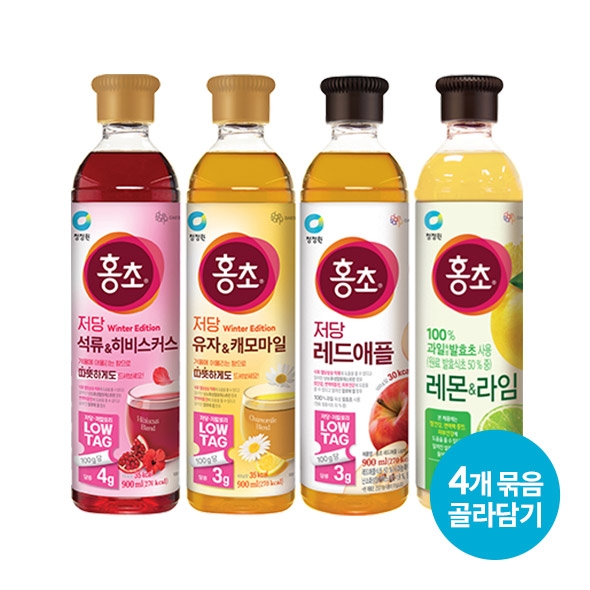 [골라담기] 청정원 홍초 저당 레드애플 900ml 외 3종 (총 4개)