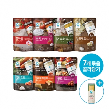 [골라담기] 청정원 싱글파우치 스파게티소스 7종 총7개+(증정)면 500g