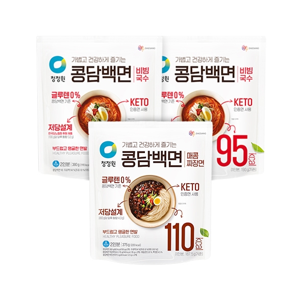 [타임특가][청정원] 콩담백면 비빔 380g(2인) x2개 + 콩담백면 매콤짜장면 375g(2인)