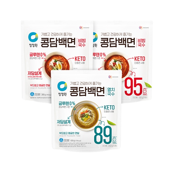 [타임특가][청정원] 콩담백면 비빔 380g(2인) x2개 + 콩담백면 멸치국수 404g(2인)
