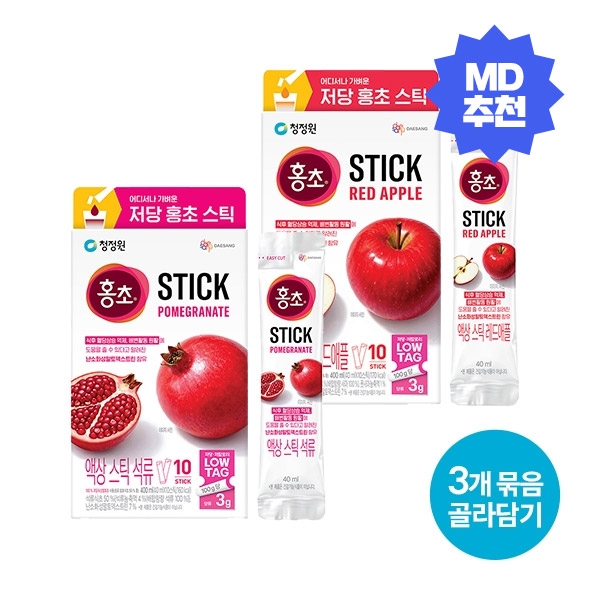 [신제품][골라담기] 청정원 홍초 저당 스틱 2종 (총 3개)