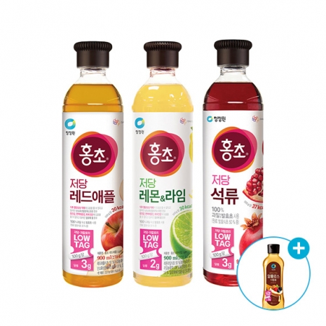 (주말특가)홍초 저당 900ml BEST 3종(석류+레드애플+레몬&라임)+ 알룰로스 시럽용 500g