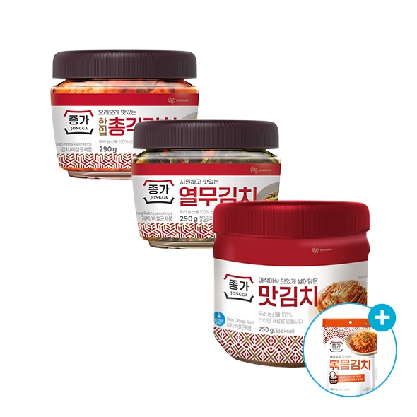 [타임특가]종가 1인 PET 김치 세트(한입 총각김치 290g+열무김치 290g+맛김치 750g)+(증정)볶음김치 190g