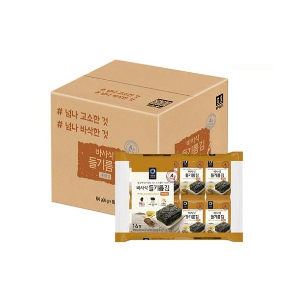 청정원 들기름 바사삭김 4g 64봉(16봉x4개/도시락)