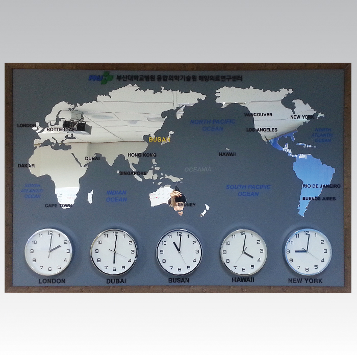 국산정품 액자형 실버미러 월드벽시계 세계벽시계