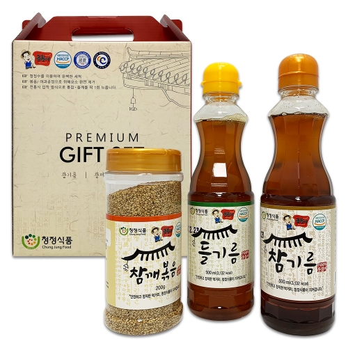 [청정식품] 통참깨 통들깨로 만든 참기름500ml 들기름500ml 통깨200g 참기름세트