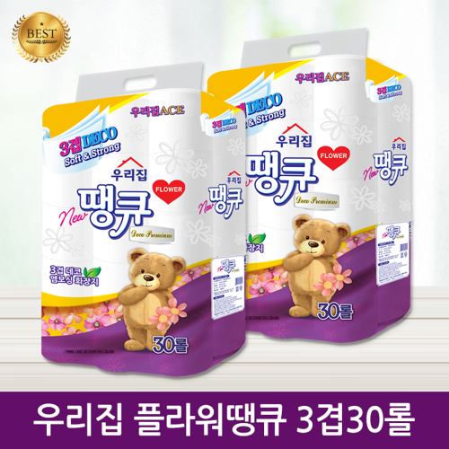 [우리집에이스]국내생산 우리집 플라워땡큐 3겹30롤