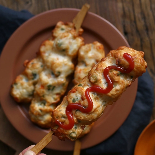 [펀쿡] 오징어 살 통통 야채 핫바 (80g*10pcs) 800g_에어프라이어 가능