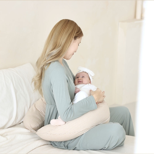 헬로우샤인 오가닉 임산부 바디필로우 임신축하선물 수유쿠션 겸용(체크베이지)