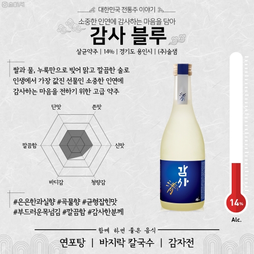 술마켓 술샘 감사 블루 약주 14도 375ml