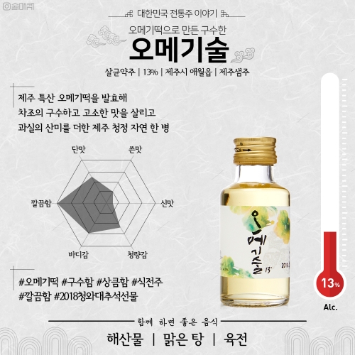 술마켓 제주샘 오메기술 미니어처 13도 80ml