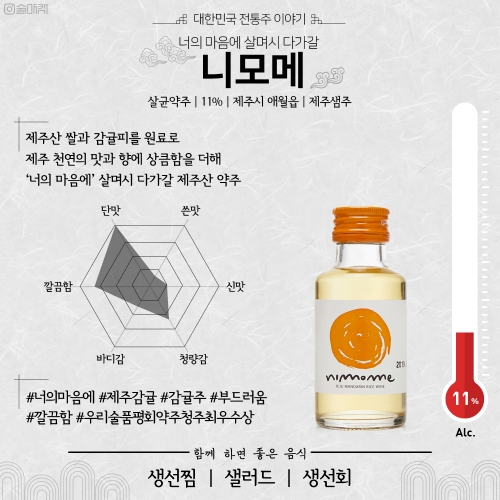 술마켓 제주샘주 니모메 미니어처 감귤주 11도 80ml