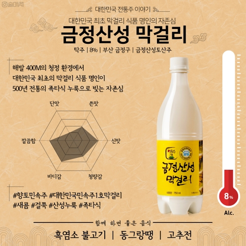 술마켓 민속주1호 유청길 명인 부산 금정산성 막걸리 8도 750ml