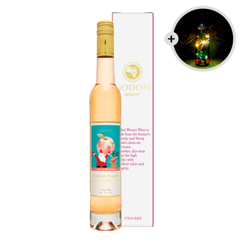 술마켓 고도리와이너리 복숭아 와인 6.5도 375ml 크리스마스에디션 LED전구 증정