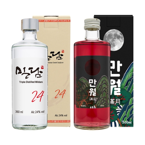 술마켓 착한농부 24도 만월,밀담 24도 세트_각1병+샷잔증정