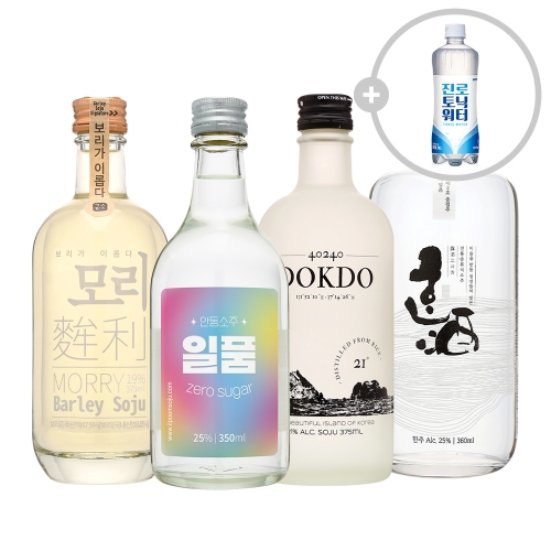 술마켓 증류식소주세트_모리19,일품제로25,독도21,한주25_토닉증정