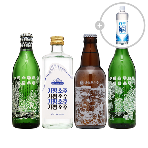 술마켓 우리소주 세트25도 360ml x4병_가평,당진,강릉,성산포_토닉증정