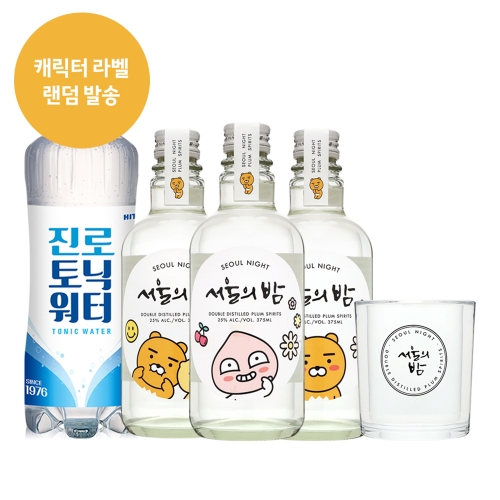 술마켓 더한 카카오프렌즈 서울의밤 매실증류주25도 375ml x3병 온더락잔, 토닉 증정