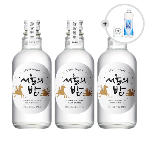 더한 서울의밤 말에디션 매실증류주25도 375ml x3병 온더락잔, 토닉 증정