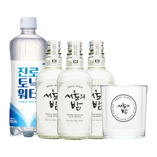술마켓 더한 서울의밤 매실증류주25도 375ml x3병 온더락잔, 토닉 증정